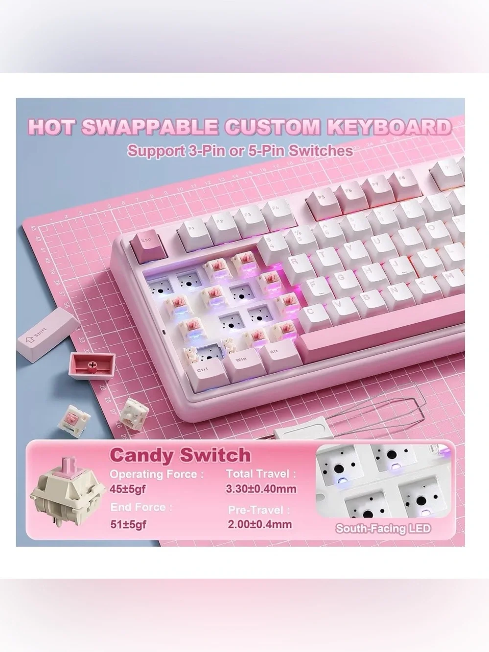 YUNZII B98 PRO Hot Swappable Mechanical Keyboard Candy Switches - Pink